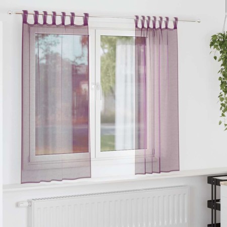 Cortinas de gasa con trabillas 2 uds morado 140x175 cm