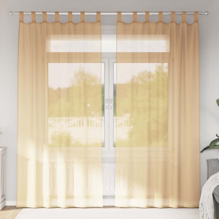 Cortinas de gasa con trabillas 2 uds arena 140x225 cm