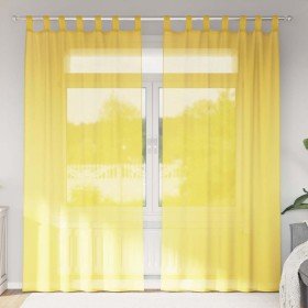 Cortinas de gasa con trabillas 2 uds amarillo 140x245 cm Cortinas de gasa con trabillas 2 uds amarillo 140x245 cm