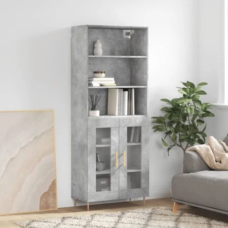 Aparador alto madera contrachapada gris hormigón 69,5x34x180 cm de vidaXL, Aparadores - Ref: Foro24-3189305, Precio: 135,92 €...