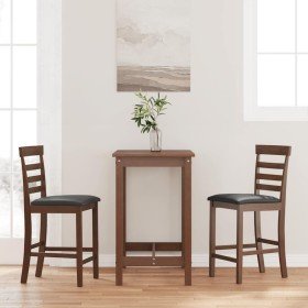 Taburetes de bar con cojines 2 uds madera maciza marrón caucho