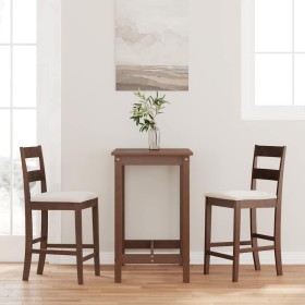 Taburetes de bar con cojines 2 uds madera maciza marrón caucho