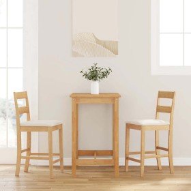Taburetes de bar con cojines 2 uds madera maciza natural caucho
