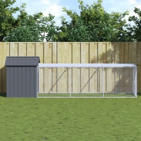 Gallinero con corral acero galvanizado gris 117x405x123 cm by vidaXL, Cages and habitats for small animals - Ref: Foro24-3189...