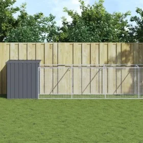 Doghouse with corral gray galvanized steel 110x1017x110 cm by vidaXL, Dog kennels - Ref: Foro24-3189082, Price: 481,54 €, Dis...