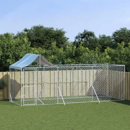 Perrera de exterior con techo acero galvanizado plata 6x2x2,5 m de vidaXL, Casetas y cercados para perros - Ref: Foro24-31904...
