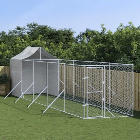 Perrera de exterior con toldo acero galvanizado plata 2x10x2,5m