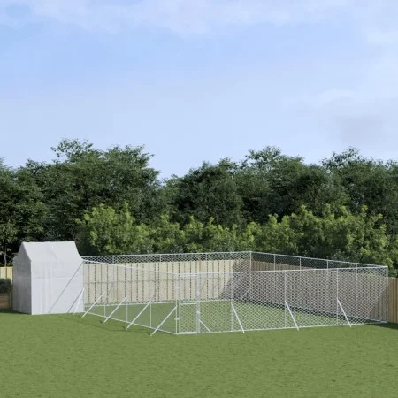 Perrera exterior con techo acero galvanizado plata 10x10x2,5 m by vidaXL, Dog kennels and fences - Ref: Foro24-3190481, Price...