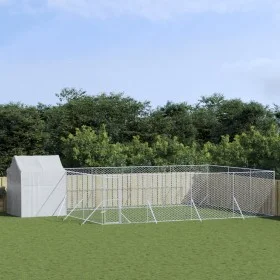 Außenzwinger mit verzinktem Stahlgestell und silbernem Sonnendach, 10x6x2,5m. von vidaXL, Hundehütten und Zäune - Ref: Foro24...