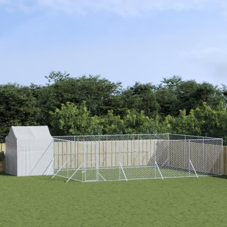Außenzwinger mit verzinktem Stahlgestell und silbernem Sonnendach, 10x6x2,5m. von vidaXL, Hundehütten und Zäune - Ref: Foro24...