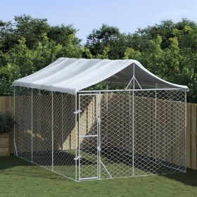 Perrera exterior con techo acero galvanizado plata 3x4,5x2,5 m