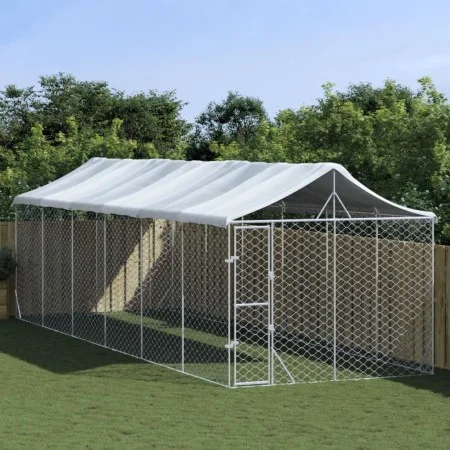 Perrera de exterior con techo acero galvanizado plata 3x9x2,5 m by vidaXL, Dog kennels and fences - Ref: Foro24-3190490, Pric...