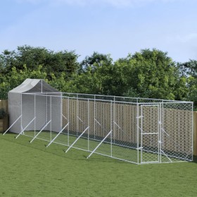 Perrera de exterior con toldo acero galvanizado plata 2x14x2,5m by vidaXL, Dog kennels and fences - Ref: Foro24-3190477, Pric...