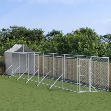 Außenzwinger mit verzinktem Stahlgestell und silbernem Sonnendach, 2x14x2,5m. von vidaXL, Hundehütten und Zäune - Ref: Foro24...