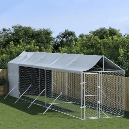 Perrera de exterior con toldo acero galvanizado plata 2x10x2,5m by vidaXL, Dog kennels and fences - Ref: Foro24-3190492, Pric...