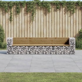 Banco jardín con gaviones madera pino impregnada 287x71x65,5 cm de vidaXL, Bancos de jardín - Ref: Foro24-3196253, Precio: 36...