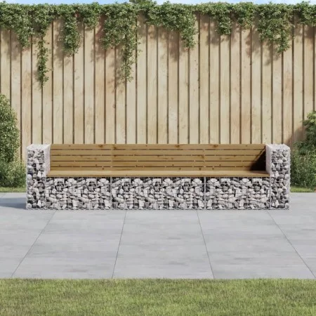 Banco jardín con gaviones madera pino impregnada 287x71x65,5 cm de vidaXL, Bancos de jardín - Ref: Foro24-3196253, Precio: 37...