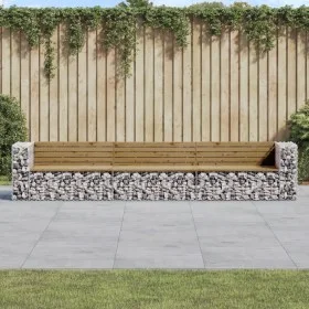 Banco jardín con gaviones madera pino impregnada 347x71x65,5 cm by vidaXL, garden benches - Ref: Foro24-3196256, Price: 438,9...