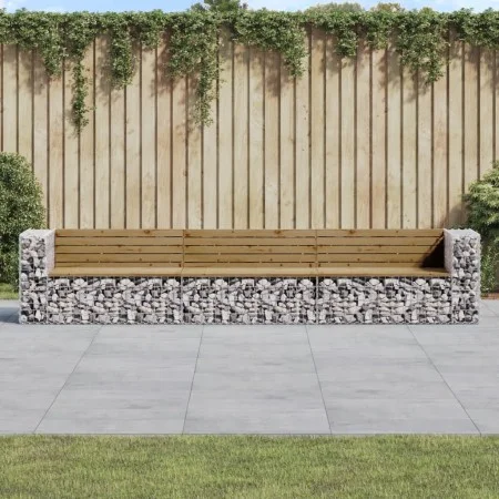 Banco jardín con gaviones madera pino impregnada 347x71x65,5 cm by vidaXL, garden benches - Ref: Foro24-3196256, Price: 438,9...