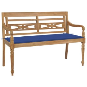 Banco Batavia madera maciza de teca con cojín azul royal 120 cm