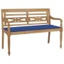 Banco Batavia madera maciza de teca con cojín azul royal 120 cm de vidaXL, Bancos de jardín - Ref: Foro24-3062164, Precio: 22...