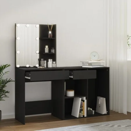Schminktisch mit LED und schwarzem Sperrholzschrank von vidaXL, Schlafzimmerkommoden - Ref: Foro24-3082018, Preis: 143,57 €, ...