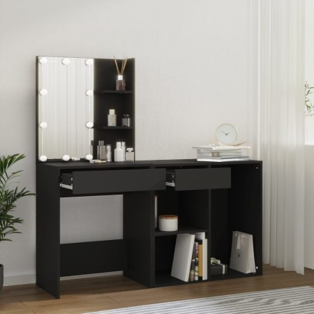 Tocador con LED y armario madera contrachapada negro de vidaXL, Tocadores para dormitorios - Ref: Foro24-3082018, Precio: 147...