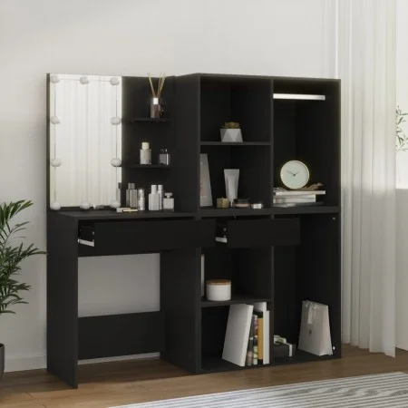Dressing table with LED and black plywood cabinets by vidaXL, Bedroom Dressers - Ref: Foro24-3082027, Price: 195,28 €, Discou...