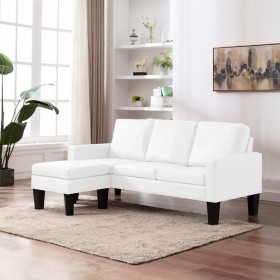 Sofá de 3 plazas con reposapiés cuero sintético blanco