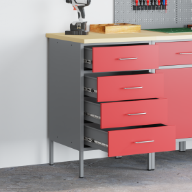 Banco de trabajo con cajón Rojo y gris 50 x 55 x 85 cm
