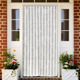 Cortina antimoscas chenilla gris claro y blanco 100x220 cm