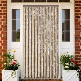 Cortina antimoscas chenilla marrón oscuro y beige 100x200 cm