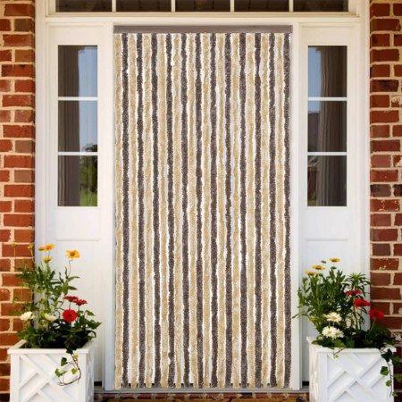 Cortina antimoscas chenilla marrón oscuro y beige 100x200 cm
