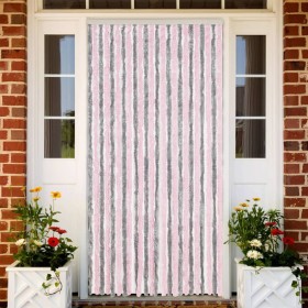 Cortina antimoscas chenilla gris plateado y rosa 100x200 cm