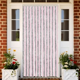 Cortina antimoscas chenilla gris plateado y rosa 100x230 cm