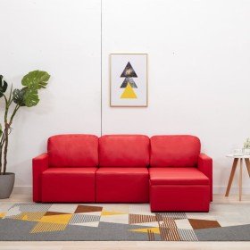 Sofá cama modular de 3 plazas cuero sintético rojo Sofá cama modular de 3 plazas cuero sintético rojo