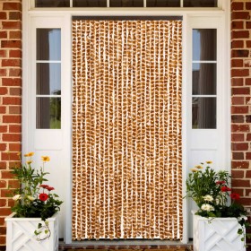 Cortina antimoscas chenilla ocre y blanco 100x230 cm