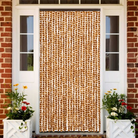 Cortina antimoscas chenilla ocre y blanco 100x230 cm