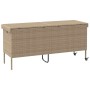 Caja de almacenaje jardín ruedas ratán PE beige 160x55x75 cm