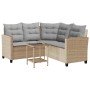 Sofá de jardín en forma de L con mesa y cojines ratán PE beige en Sofás de exterior | Comprar online en Foro24