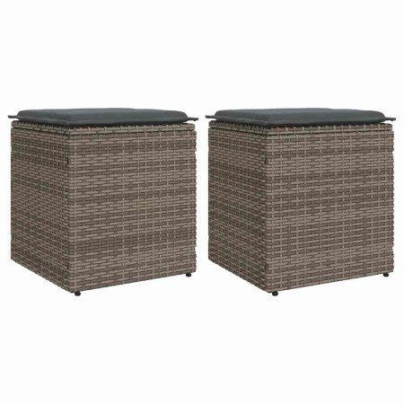 Taburetes de jardín con cojines 2 uds gris 40x40x43 cm en Otomanas de exterior | Comprar online en Foro24