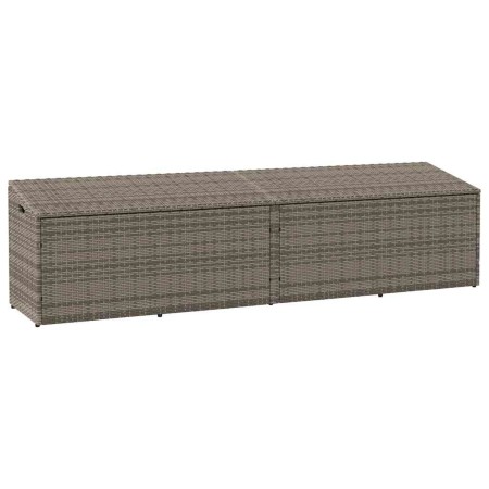 Caja de almacenaje de jardín ratán sintético gris 220x50x58 cm
