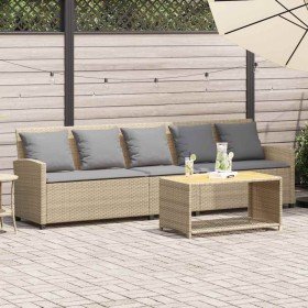 Sofá de jardín de 5 plazas con cojines ratán sintético beige Sofá de jardín de 5 plazas con cojines ratán sintético beige