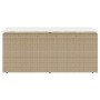 Banco de jardín con cojín ratán sintético beige 110x40x44 cm