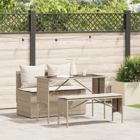 Set comedor de jardín 3 pzas con cojines ratán sintético beige