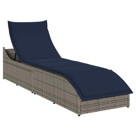 Tumbona plegable con cojín y espacio gris ratán sintético