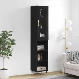 Aparador de madera contrachapada negro 34,5x34x180 cm by vidaXL, Sideboards - Ref: Foro24-3199346, Price: 89,60 €, Discount: %