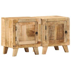 Mesilla de noche 2 uds 40x32x46 cm madera mango rugosa Mesilla de noche 2 uds 40x32x46 cm madera mango rugosa