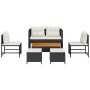 Conjunto de sofá de jardín 6 pcs Negro y crema ratán sintético