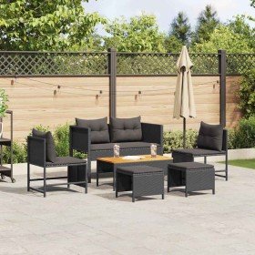 Conjunto de sofá de jardín 6 pcs Negro ratán sintético